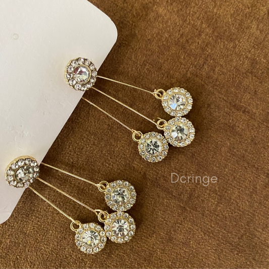 Shiny Three Diamond Drop Earrings