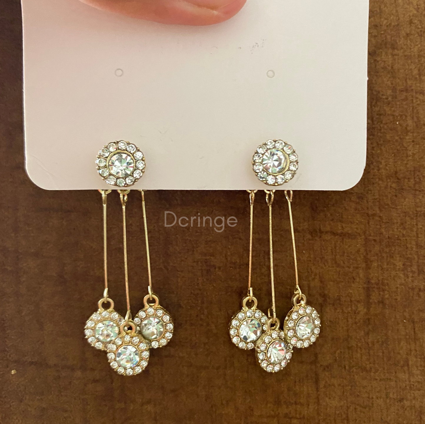 Shiny Three Diamond Drop Earrings