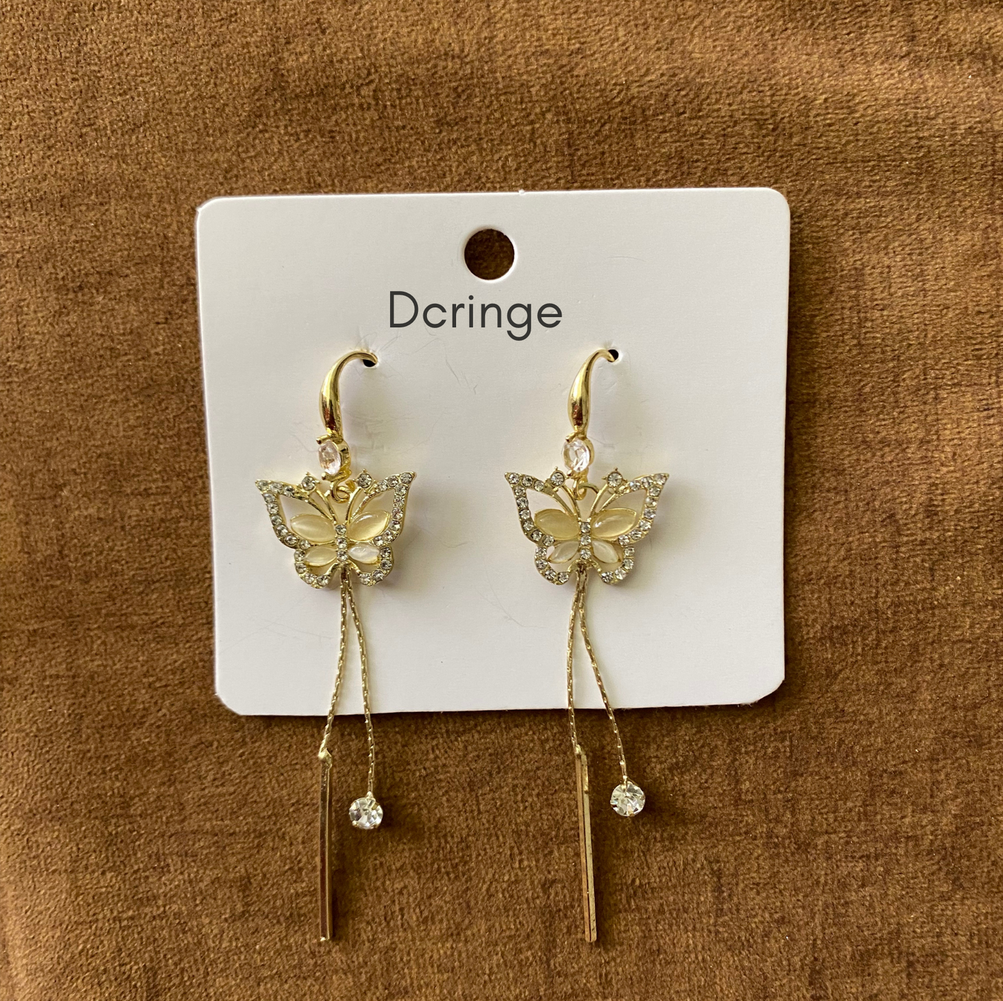 Diamond Butterfly Long Chain Earring