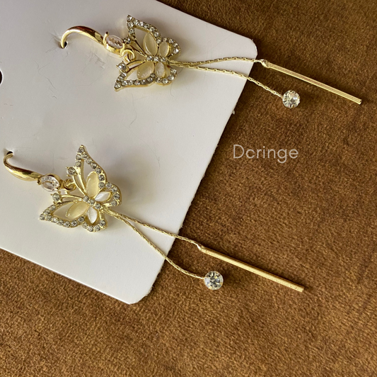 Diamond Butterfly Long Chain Earring