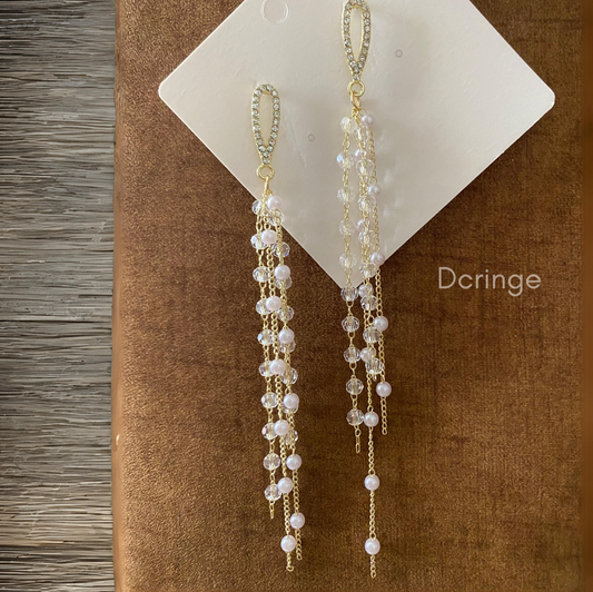 Tear Drop Pearl Long Earrings