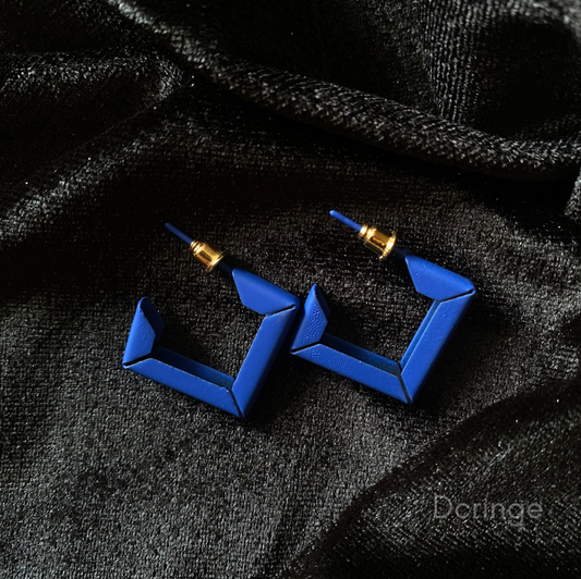 Blue Square Hoop Earrings