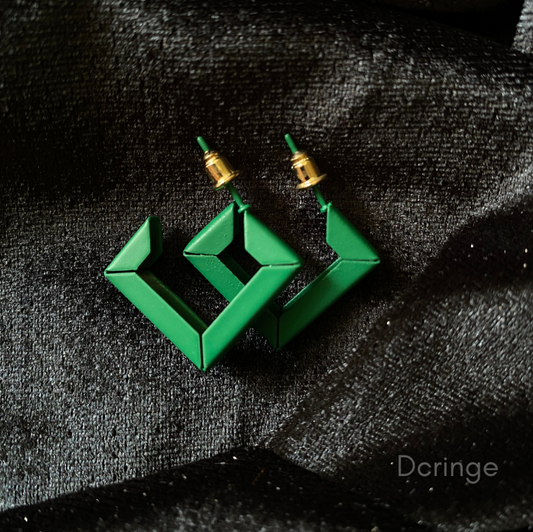 Green Square Hoop Earrings