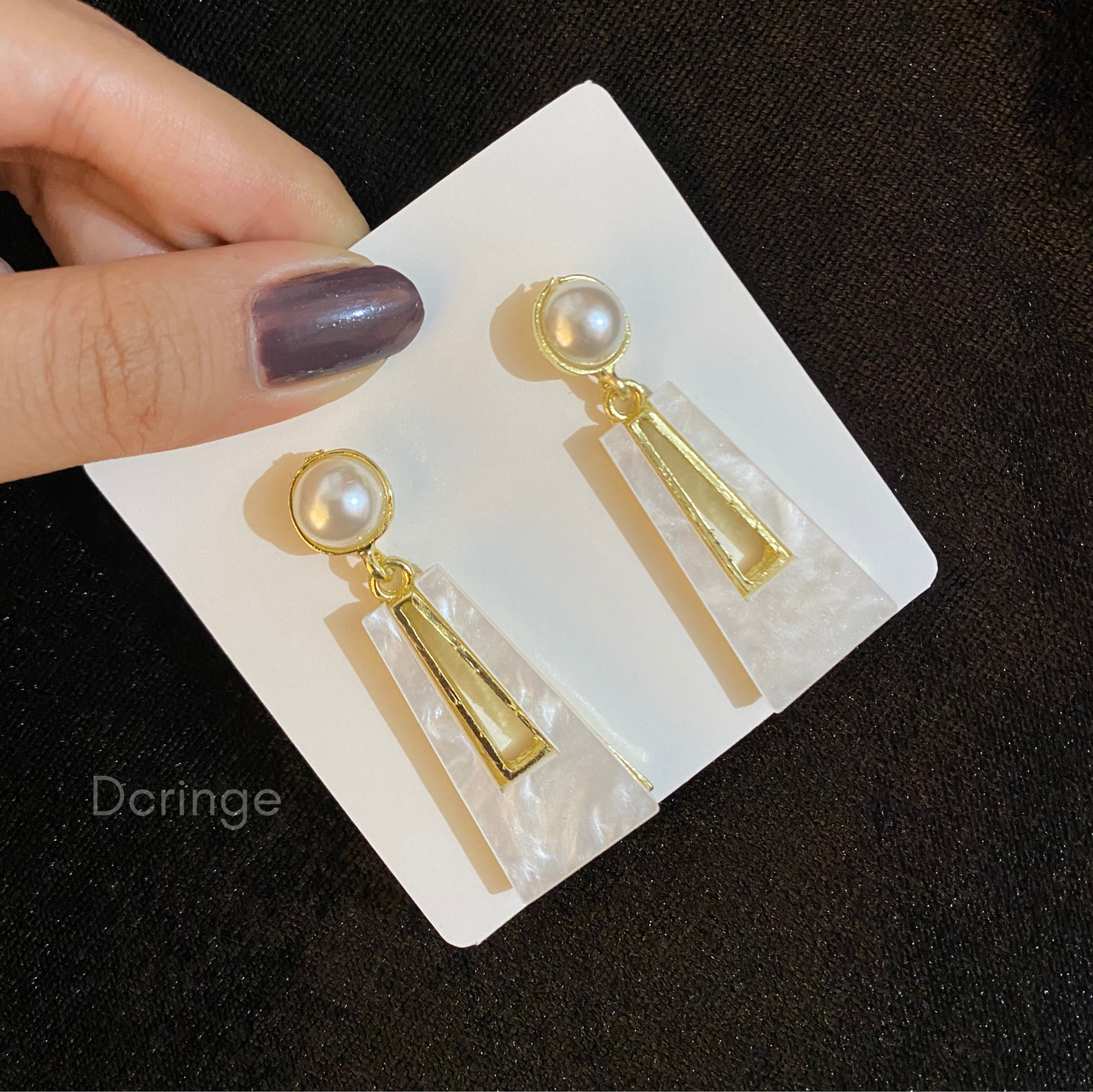 Gold Plated White Drop Earring