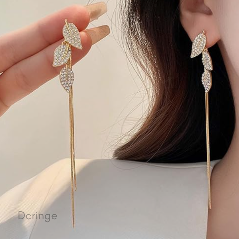 Golden Leaves Long Chain Earring