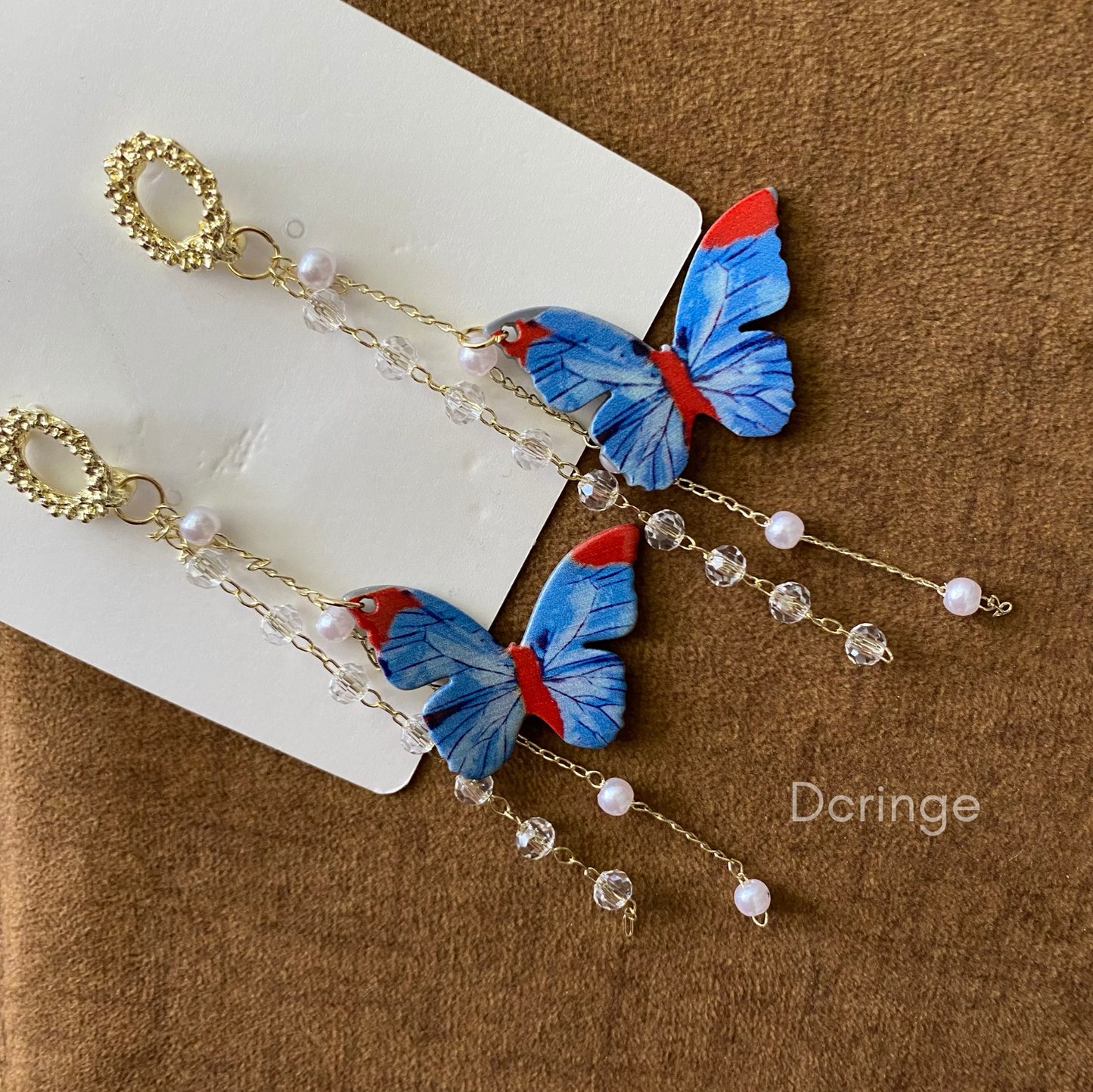 Blue Butterfly Long Earrings