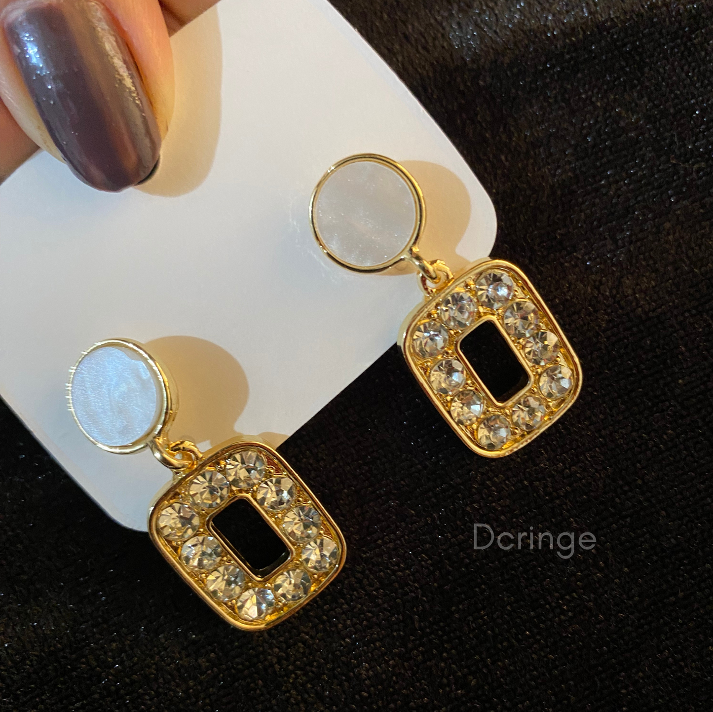 Elegant Gold White Stud Earrings