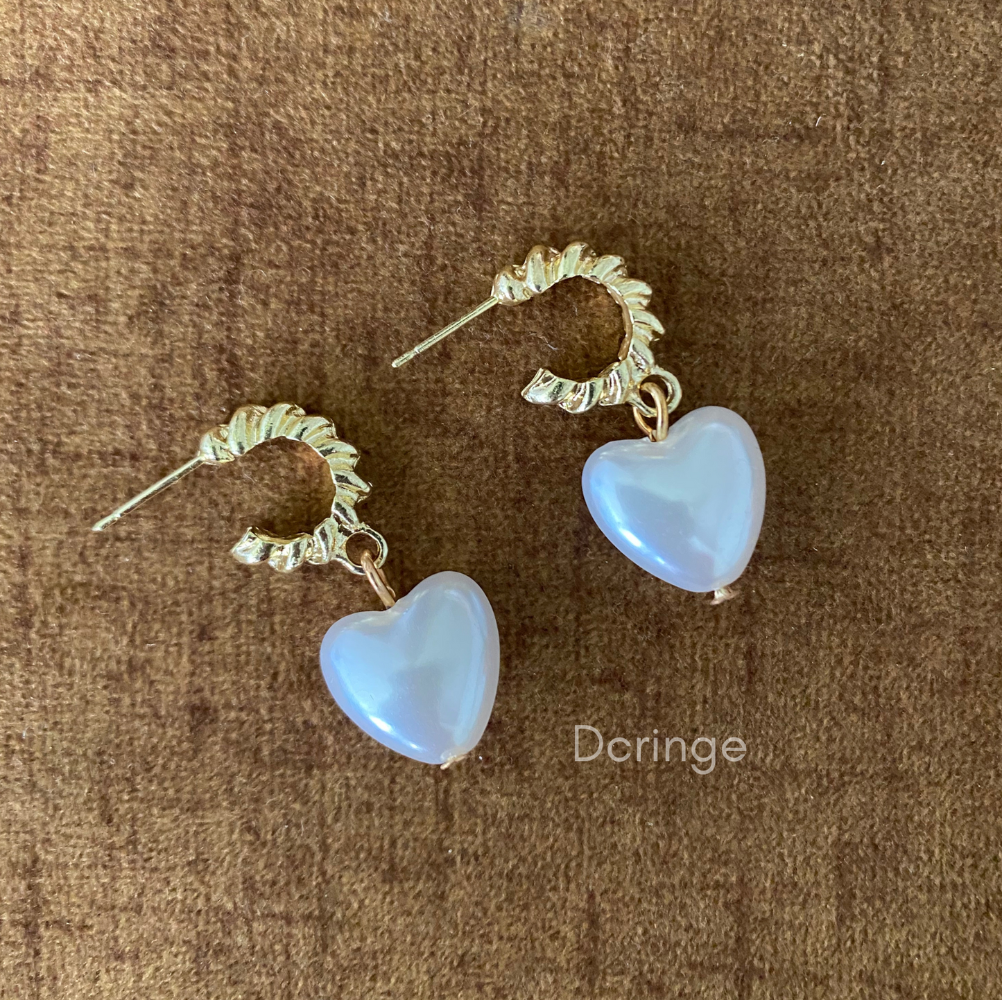 Gold Hoop Pearl Heart Earring