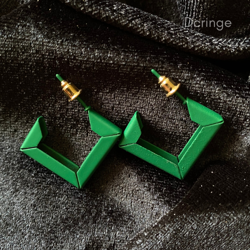 Green Square Hoop Earrings