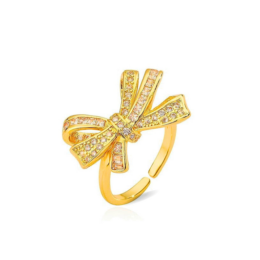 Gold Bow Zircon Ring