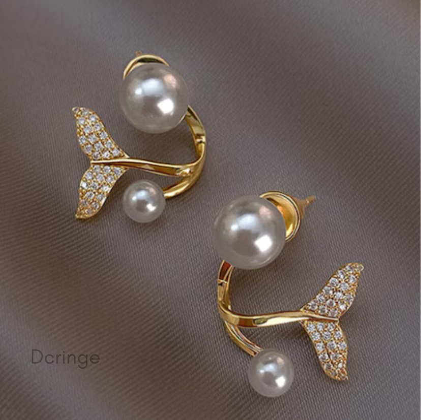 Fish Tail Gold plated Pearl Earring