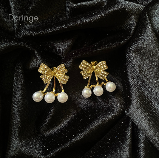 Two in one bow pearl earring