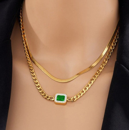 Emerald Charm Chain Necklace