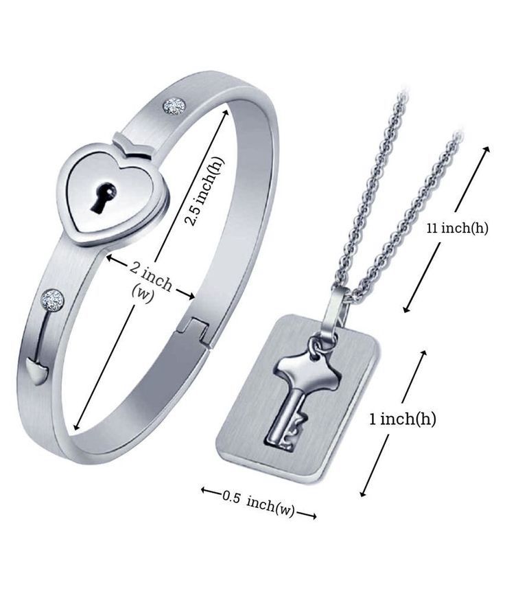 Couple Heart Lock & Key Silver Anti-Tarnish Bracelet