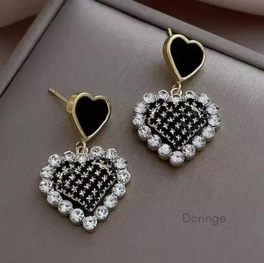 Black Heart Crystal Earrings